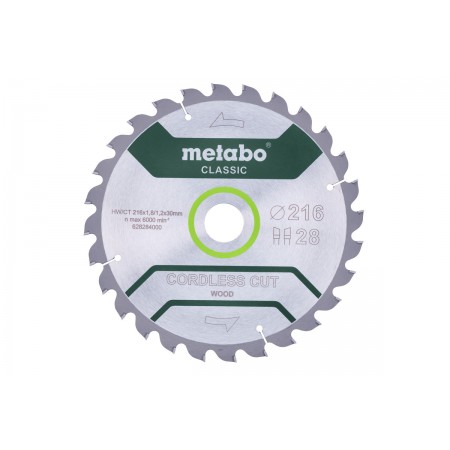 Пильный диск Metabo CORDLESS CUT WOOD — CLASSIC 216X30 Z28 WZ 5° (628284000)